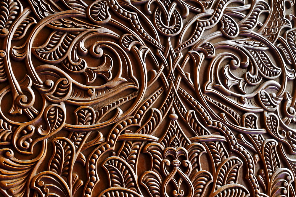 Carved wooden door at the Sultan Qaboos Grand Mosque, Muscat, Sultanate of Oman, Arabia, Middle East