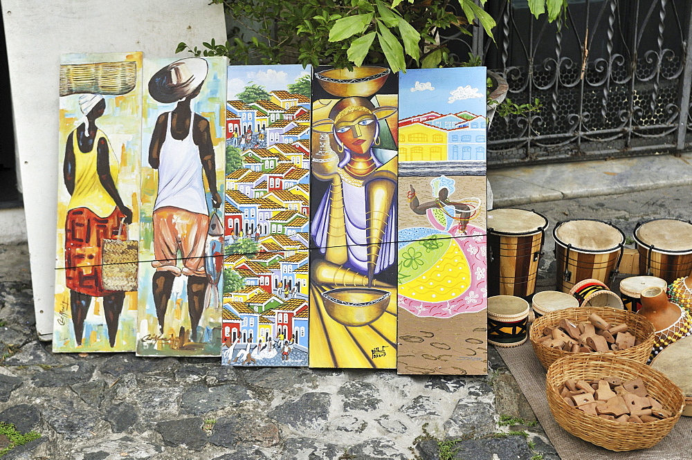 Local art, paintings, street sale, Salvador, Bahia, UNESCO World Heritage Site, Brazil, South America