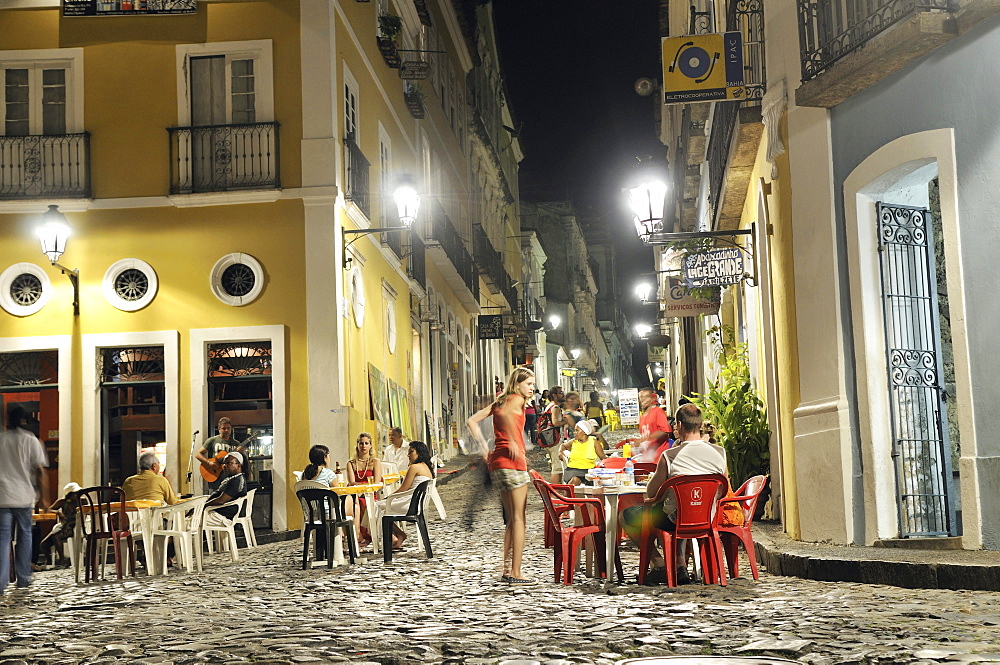 Street scene in the historic city at night, nightlife, Salvador, Bahia, UNESCO World Heritage Site, Brazil, South America