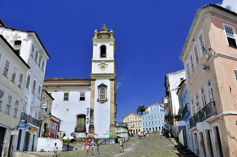 Largo do Pelourinho square and church Igreja do Rosario dos Pretos, Salvador, Bahia, UNESCO World Heritage Site, Brazil, South America