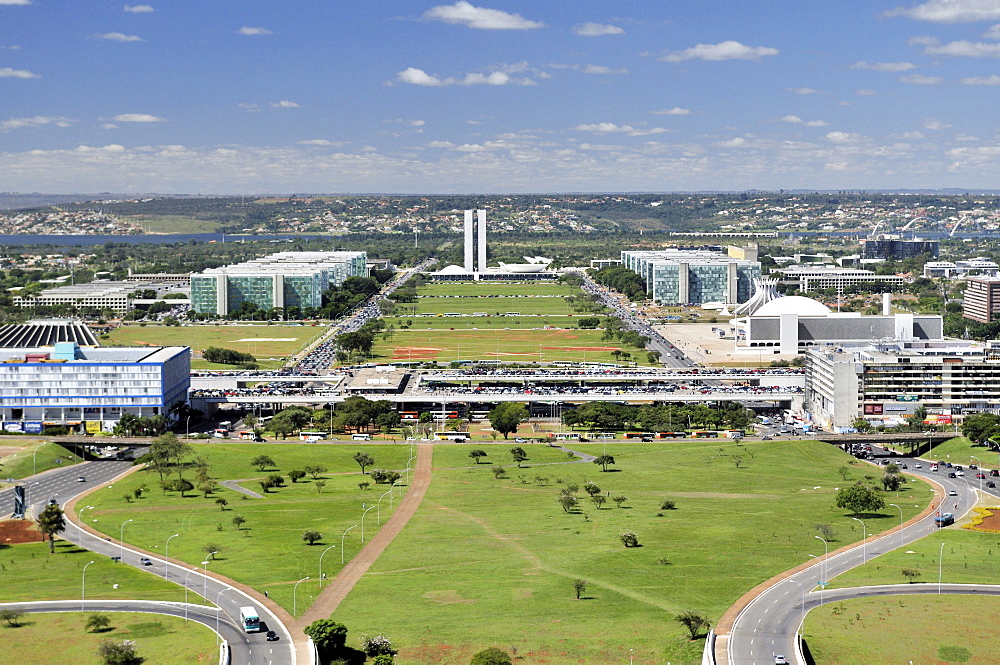 View from the television tower on the government district, architect Oscar Niemeyer, Brasilia, Distrito Federal state, Brazil, South America