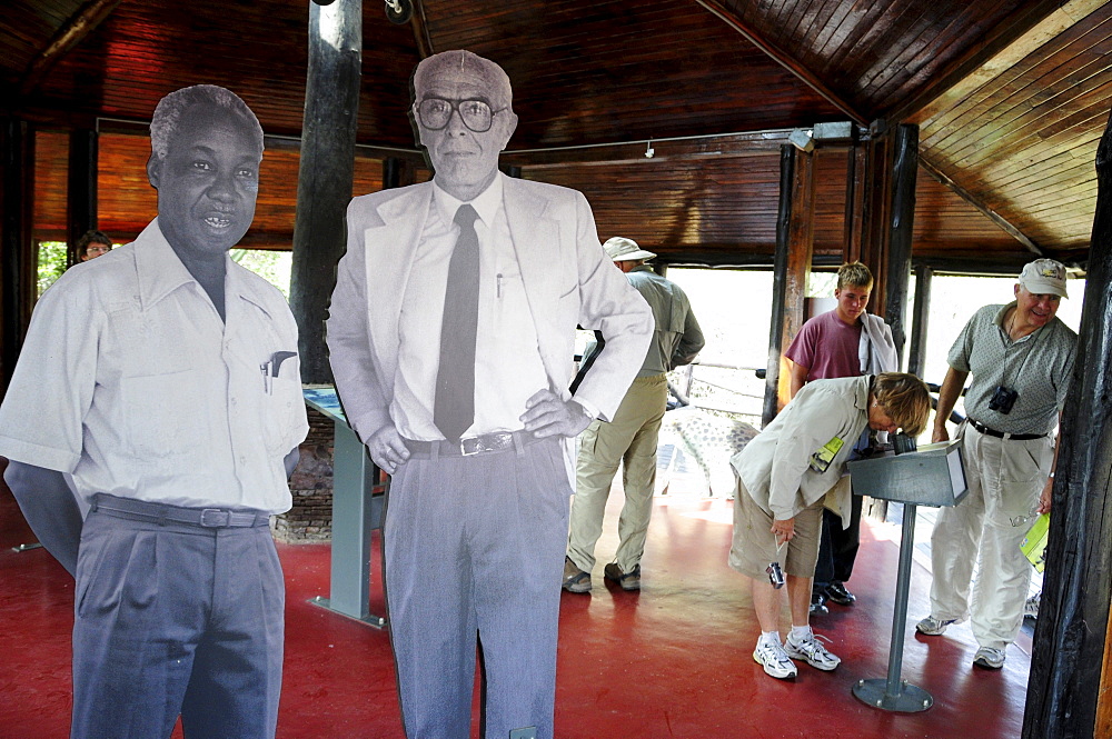 Cardboard cut-out of Bernhard Grzimek with the former Tanzanian President Julius Nyerere in the visitor center of Seronera, Serengeti National Park, Tanzania, Africa