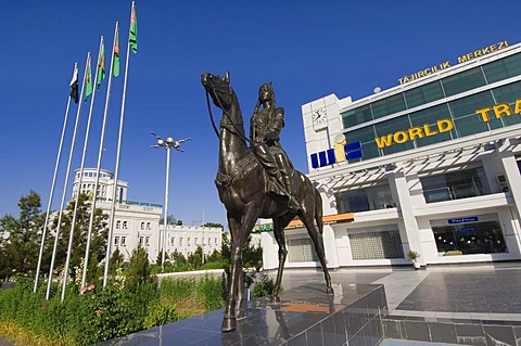 Equestrian statue in front of the World Trade Complex, Ashgabat, Turkmenistan