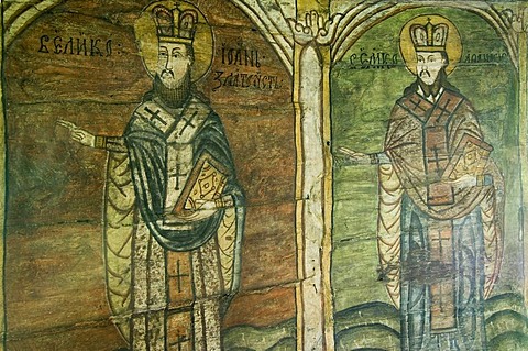 Painting of Saint John and Athanasiev, Wood Church of the Holy Archangels, Unesco World Heritage Site, Rogoz, Maramures, Romania