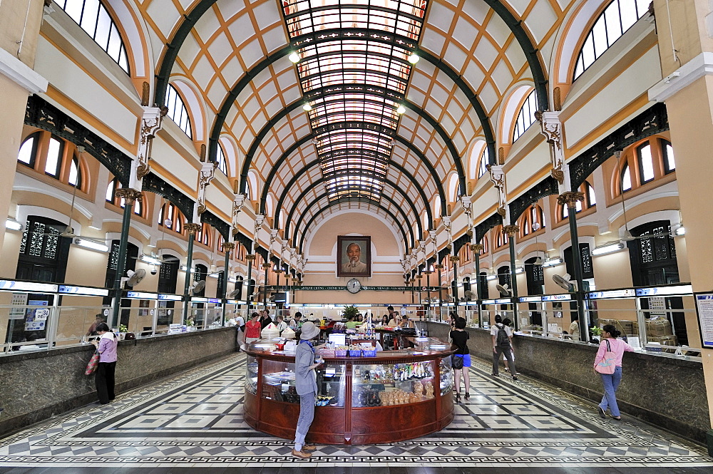 Hall in the main post office, Ho Chi Minh City, Saigon, Vietnam, Southeast Asia