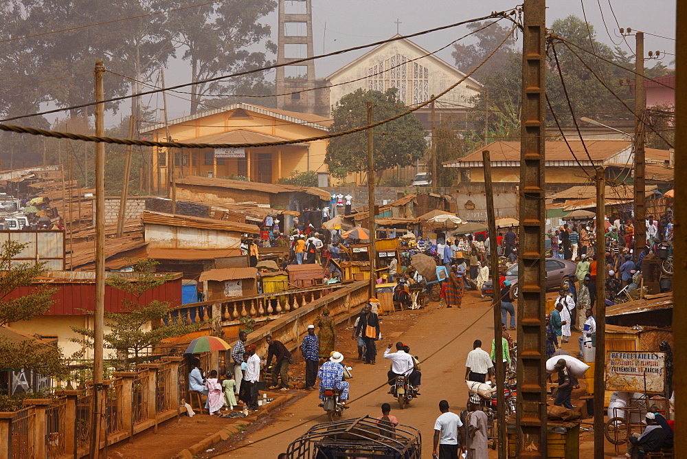 View of the street in front of the cathedral, city view, Bafoussam, Cameroon, Africa