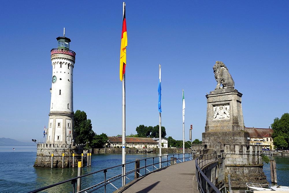 Entrance to the seaport of Lindau, on Lake Constance, Bavaria, Germany, Europe