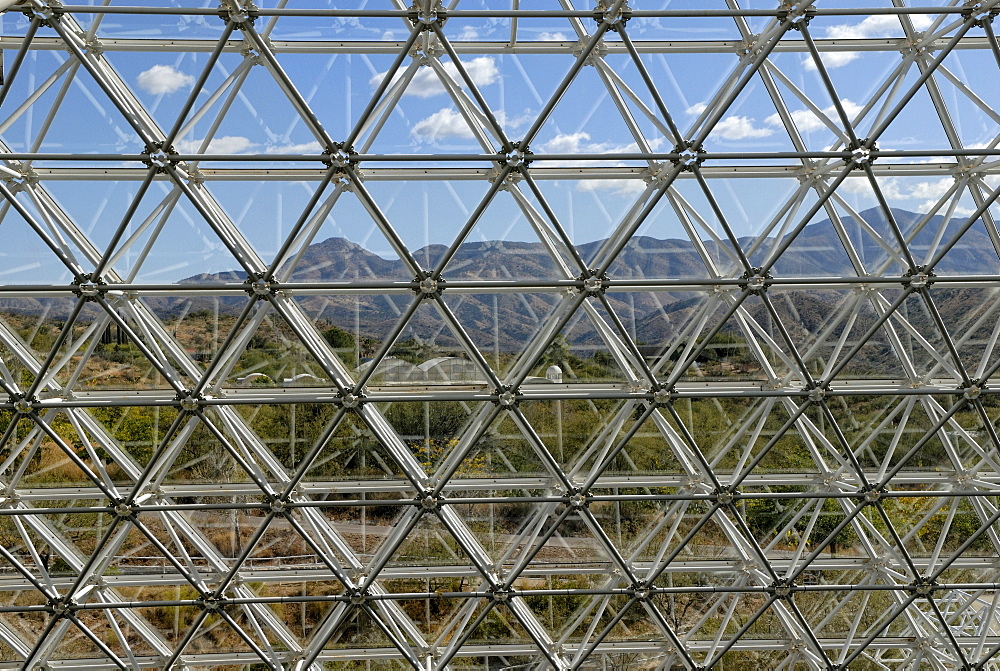 Biosphere 2, Science and Research Center, detail of the glass facade, Tucson, Arizona, USA