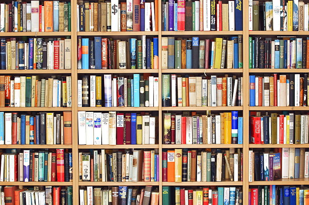 Large full bookcase, second hand bookshop, fiction