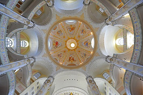 Interior of dome, stone bell, Frauenkirche Church of Our Lady, Dresden, Saxony, Germany, Europe