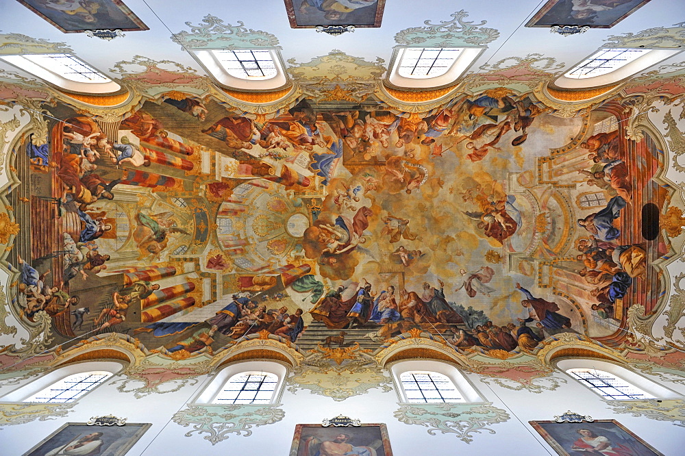 Monumental ceiling painting by Johannes Zick, Gothic, Baroque style, city parish church, Simultaneum, St. Martin, Biberach an der Riss, Baden-Wuerttemberg, Germany, Europe