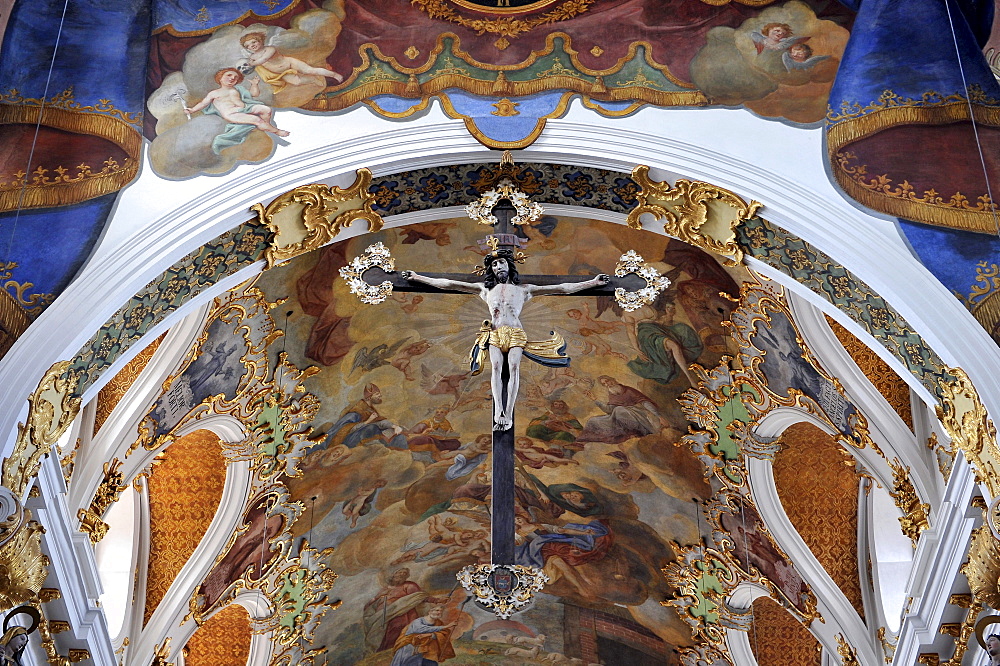 Jesus on the cross, choir room, Gothic, Baroque style, city parish church, Simultaneum, St. Martin, Biberach an der Riss, Baden-Wuerttemberg, Germany, Europe