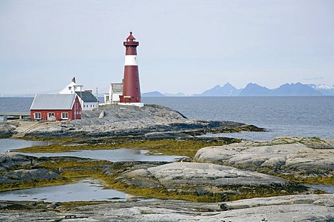 Tranoy Fyr lighthouse overlooking the Lofoten, Hamaroy, Vestfjord, Nordland, Norway