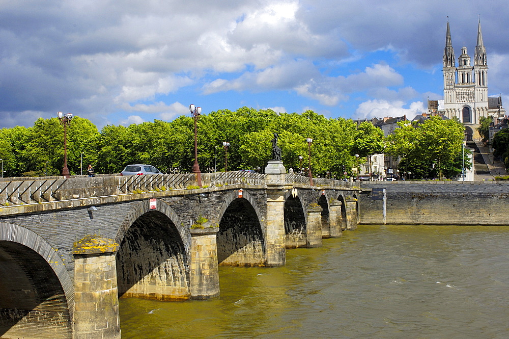 Verdun bridge and Angers Cathedral, Maine-et-Loire, France, Europe