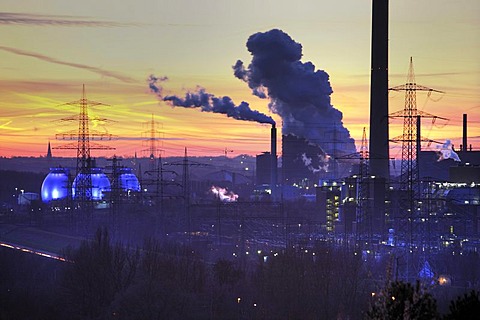 Industrial community, coking plant Prosper, Bottrop, Waste-to-energy-plant Essen-Karnap, RWE Power AG, Essen, Emscher sewage works Bottrop, Ruhr Area, North Rhine-Westphalia, Germany, Europe