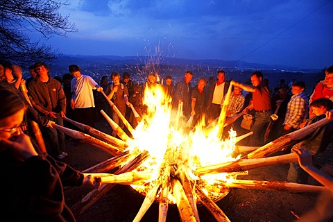 Traditional Easter fire on 7 hills around Attendorn, Sauerland, North Rhine-Westphalia, Germany, Europe