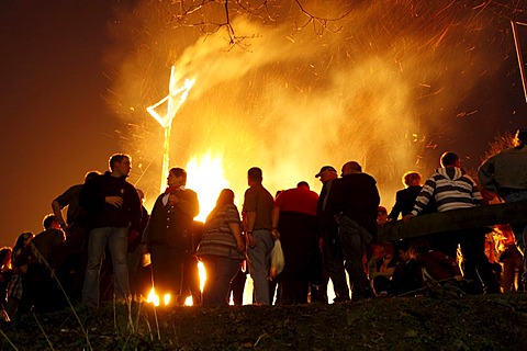 Traditional Easter Fire, bonfire, on seven hills around the city of Attendorn, Sauerland, North Rhine-Westphalia, Germany, Europe