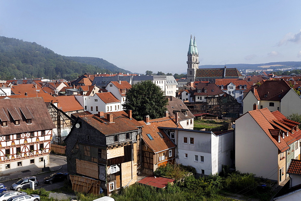 Overlooking the historic town of Meiningen, Rhoen, Thuringia, Germany, Europe