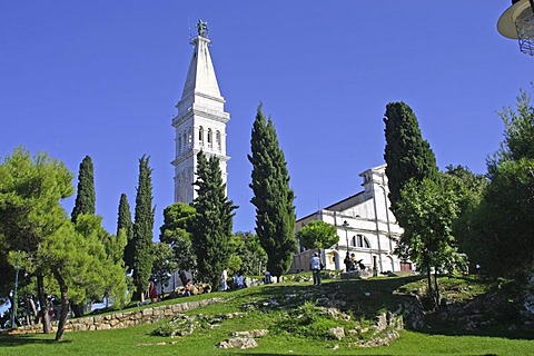 Steeple of St Euphemia on hilltop, Rovinj, Istria, Croatia