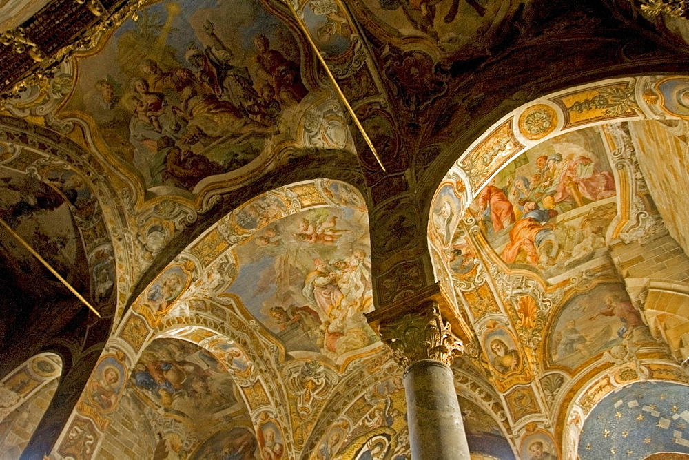 Greek Byzantine gold mosaics in dome of church of La Martorana, Palermo, Sicily, Italy, Europe