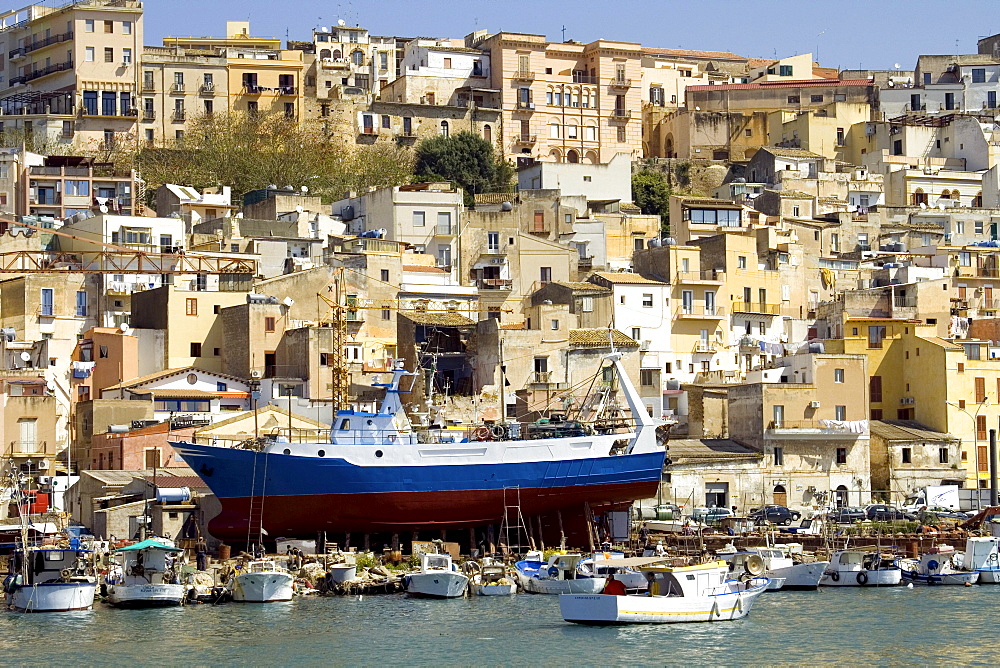 Waterfront, harbor, fishing boats, Sciacca, Sicily, Italy, Europe