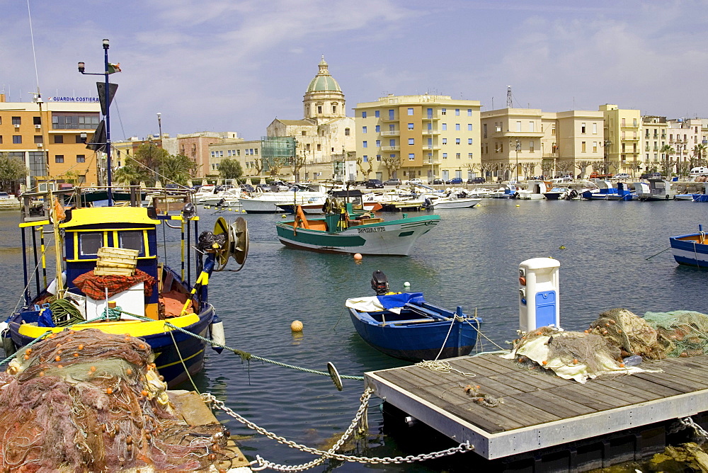 Fishing boats at dock Trapani harbor, Trapani, Sicily, Italy