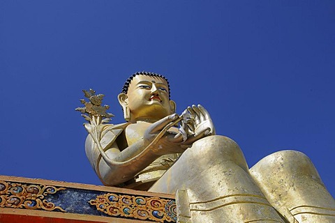 Golden Buddha figure, Maitreya, in Likir Monastery, Ladakh, India, Himalayas, Asia