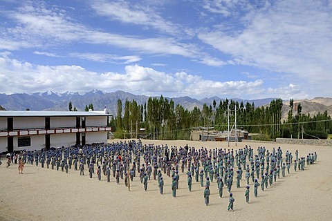 Morning report in the Indian school system at a school in Lamdon, Leh, Jammu and Kashmir, India, Himalayas, Asia