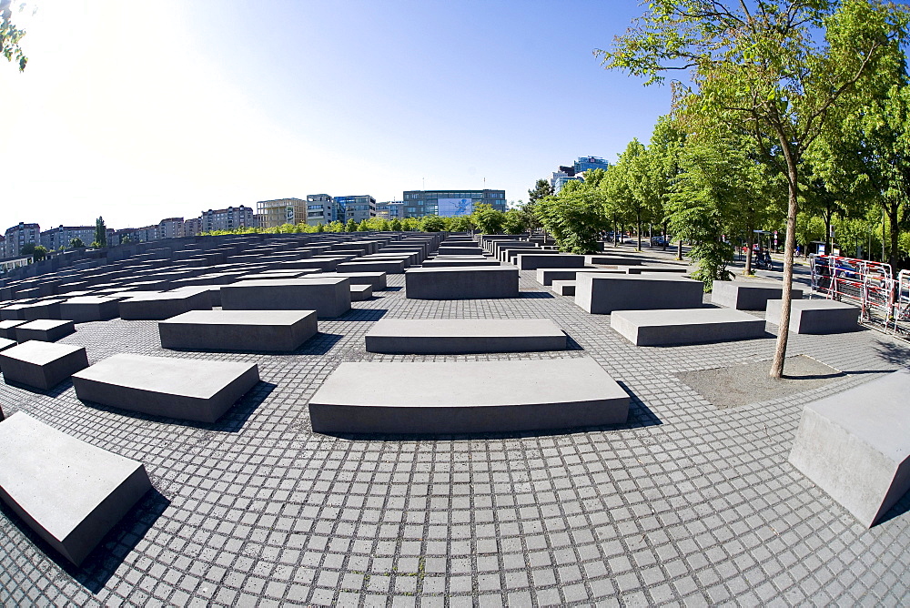 Holocaust Memorial, memorial to the murdered Jews of Europe, taken with a fisheye lens, Berlin-Mitte, Germany, Europe