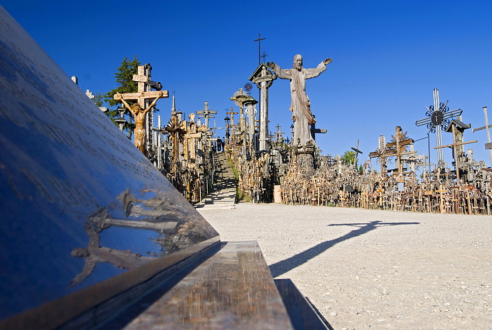 Monument to the visit of Pope John Paul II on 07.09.1993 at the Hill of Crosses, Siauliai, Lithuania, Europe