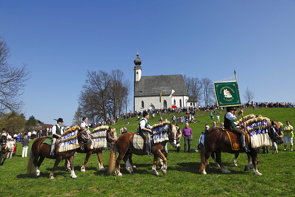 Georgiritt, George's Ride, Easter Monday procession, Ettendorf Church, Traunstein, Chiemgau, Upper Bavaria, Bavaria, Germany, Europe