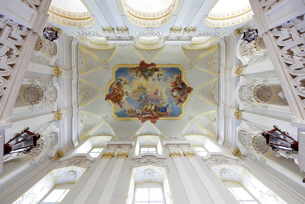 Ceiling fresco by Altomonte, abbey stairway, Kloster Seitenstetten monastery, Mostviertel region, Lower Austria, Austria, Europe