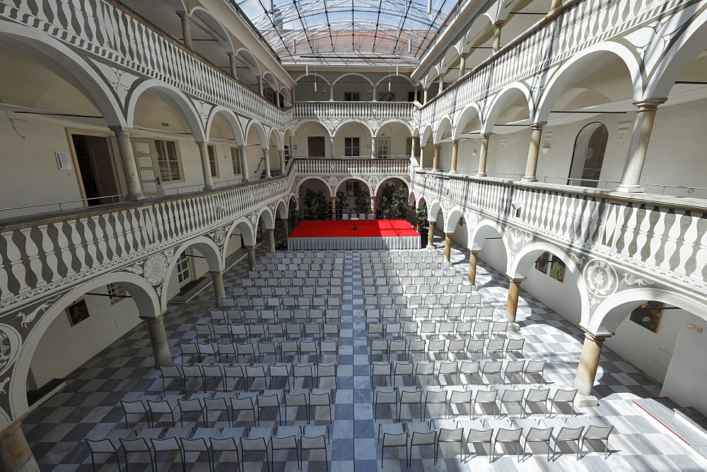 Renaissance arcades and courtyard at the city hall, St. Veit an der Glan, Carinthia, Austria, Europe