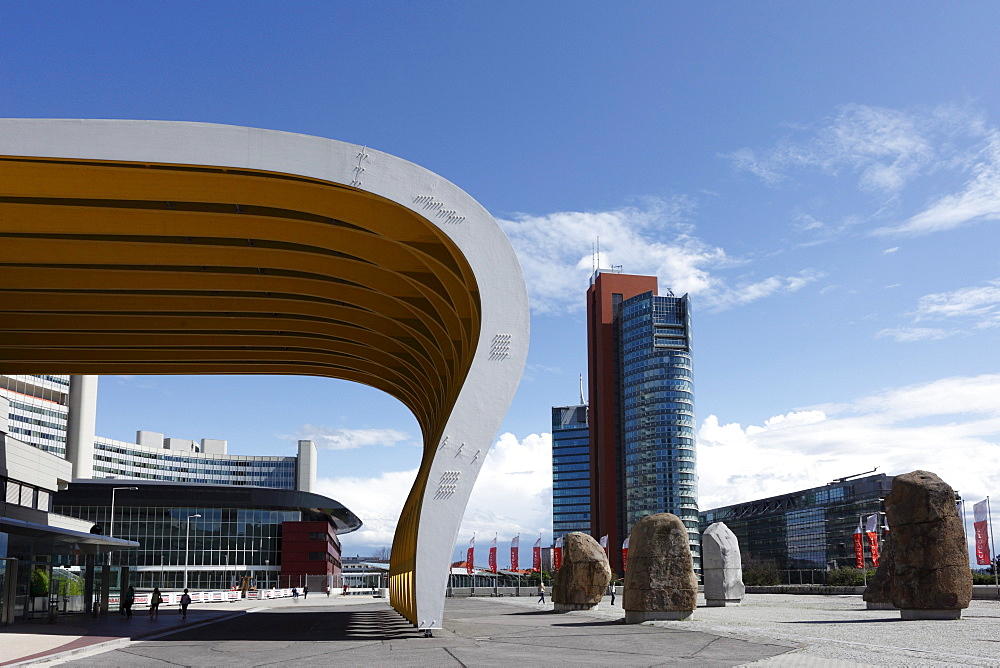 Bruno Kreisky Square with Andromeda Tower, Donau City, Vienna, Austria, Europe