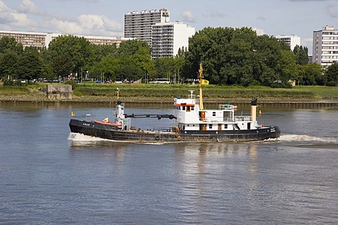 Ship passing on the Scheldt river near the port of Antwerp, Belgium