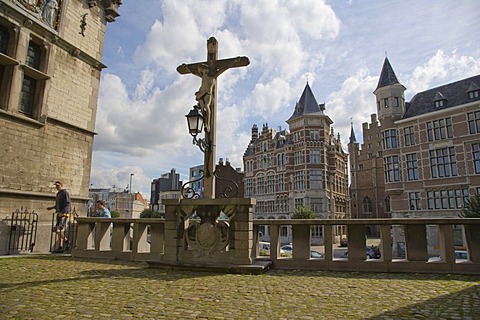 Crucifix, Steen Castle, Steenplein, Antwerp, Belgium