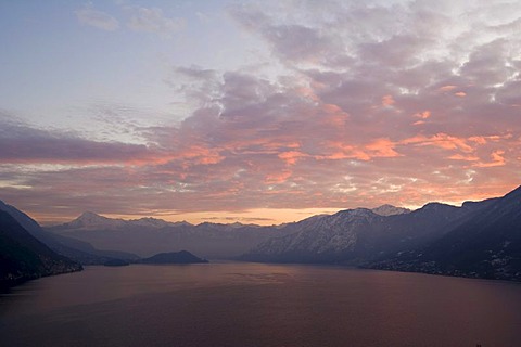 Morning view on lake Como from Via Schignano, Argegno on Lake Como, Lombardy, Italy, Europe