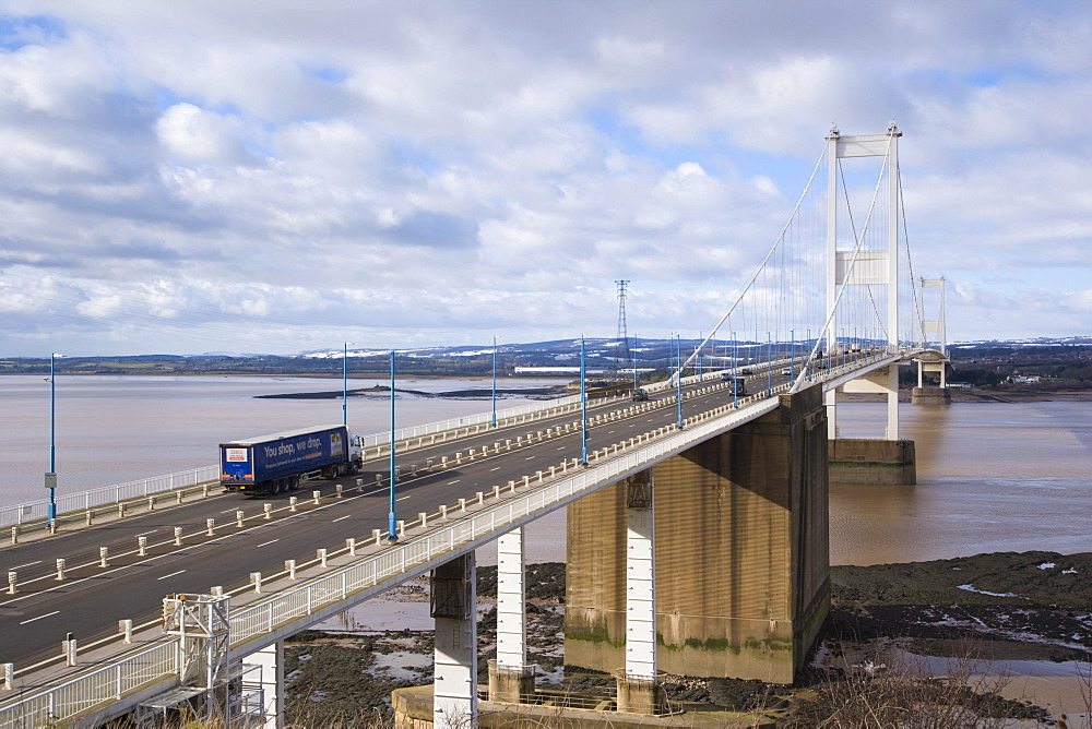 Second Severn crossing looking west from Aust Cliff, England, towards Wales, United Kingdom, Europe