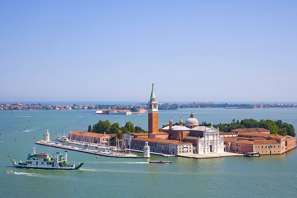 View of Isola di San Giorgio Maggiore with Church of San Giorgio Maggiore from Campanile of San Marco, Venice, Italy, Europe