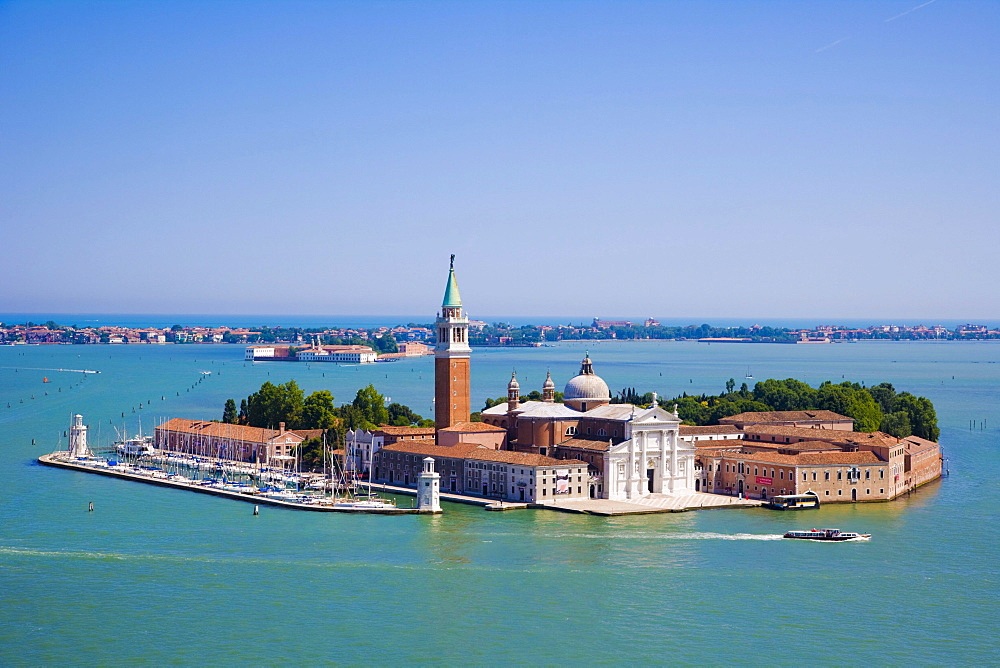 View of Isola di San Giorgio Maggiore with Church of San Giorgio Maggiore from Campanile of San Marco, Venice, Italy, Europe