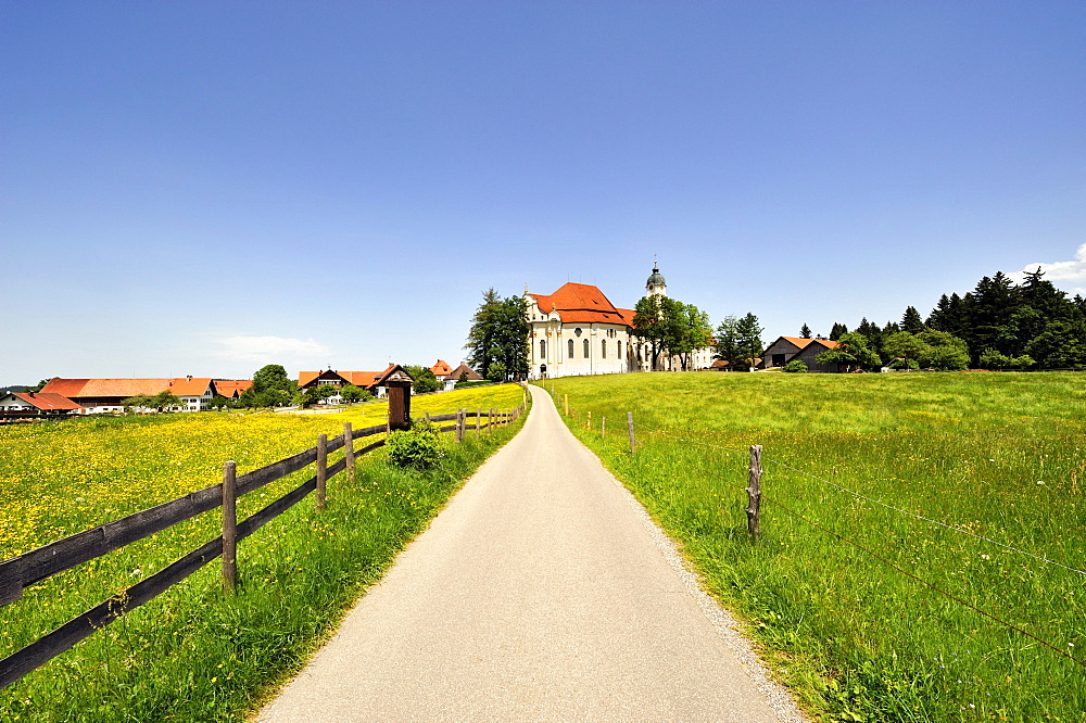 The Wieskirche church in Wies in Steingaden in Pfaffenwinkel, district of Weilheim-Schongau, Bavaria, Germany, Europe