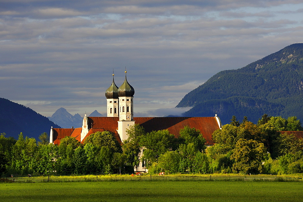 Kloster Benediktbeuern monastery in the morning light, district of Bad Toelz-Wolfratshausen, Bavaria, Germany, Europe