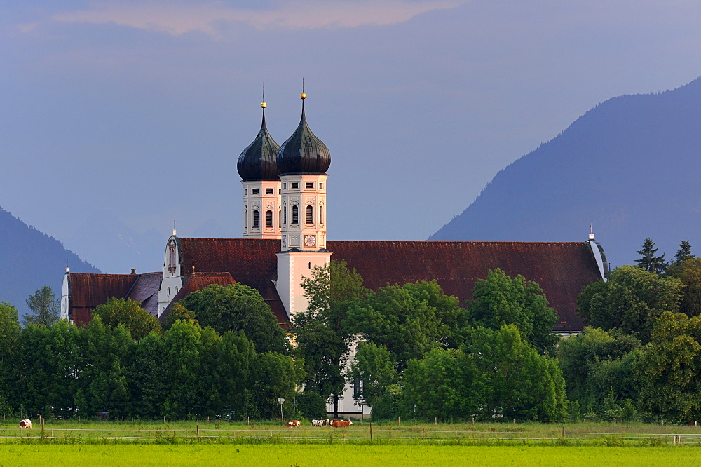 Kloster Benediktbeuern monastery in the evening light, district of Bad Toelz-Wolfratshausen, Bavaria, Germany, Europe