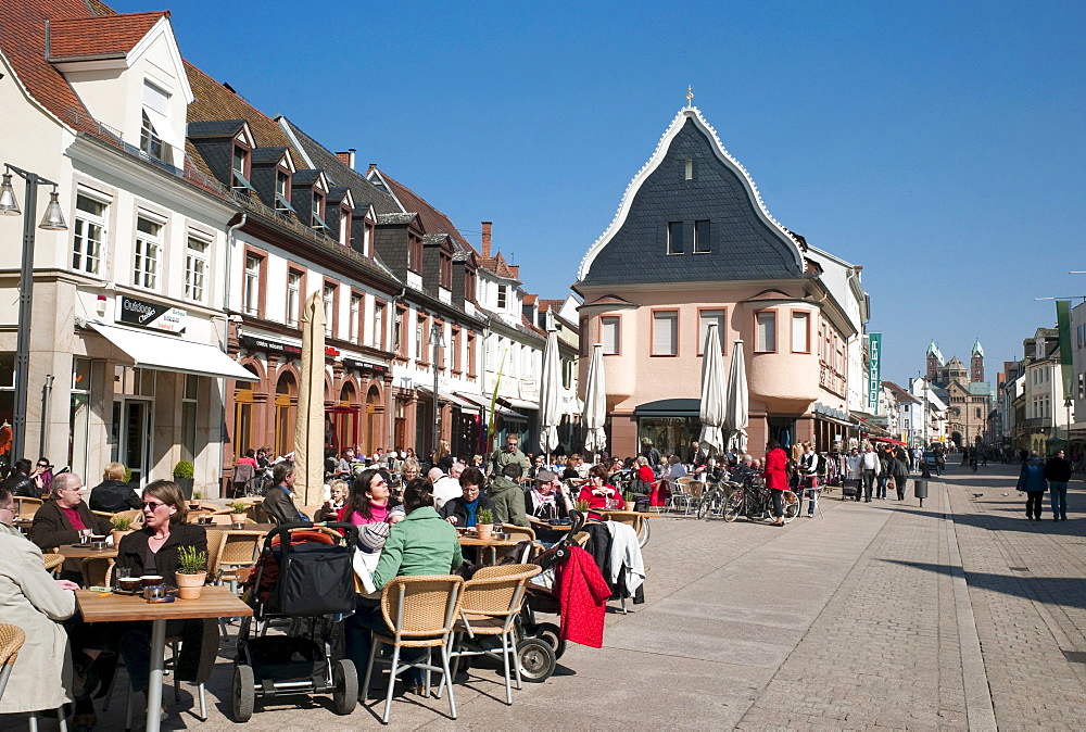 Pedestrian zone in front of Speyer Cathedral, Maximilian street, Speyer, Rhineland-Palatinate, Germany, Europe