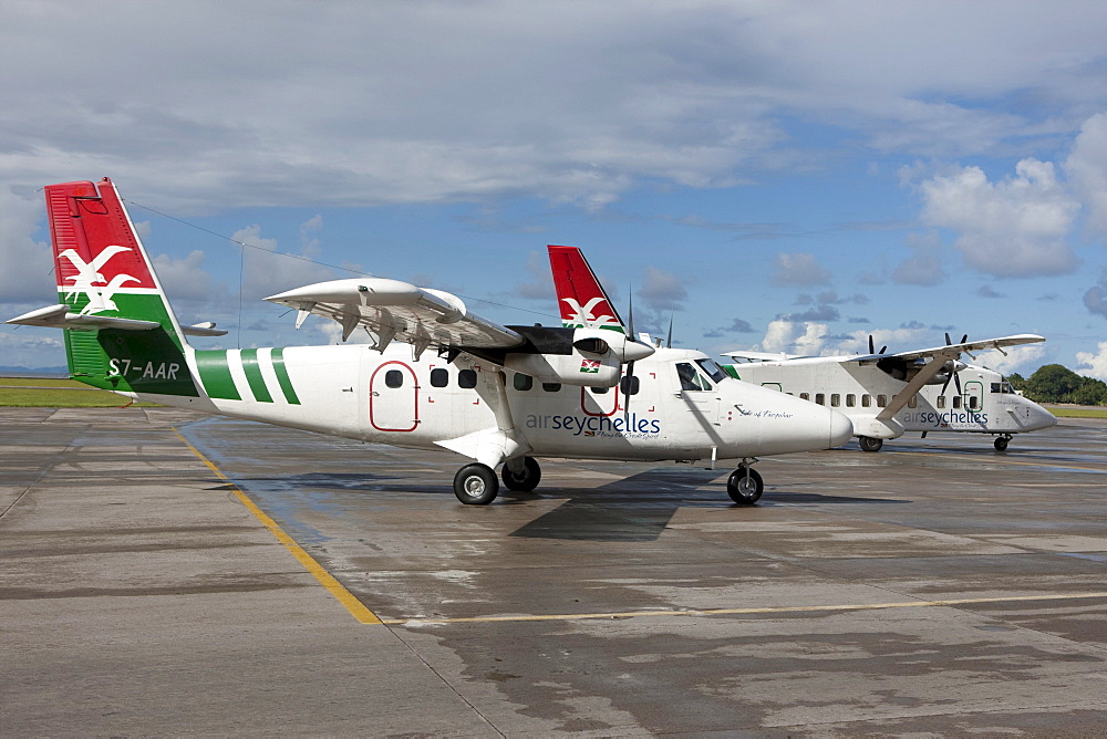 Aircrafts of Air Seychelles, for domestic flights, airport of Mahe, Mahe Island, Seychelles, Indian Ozen, Africa