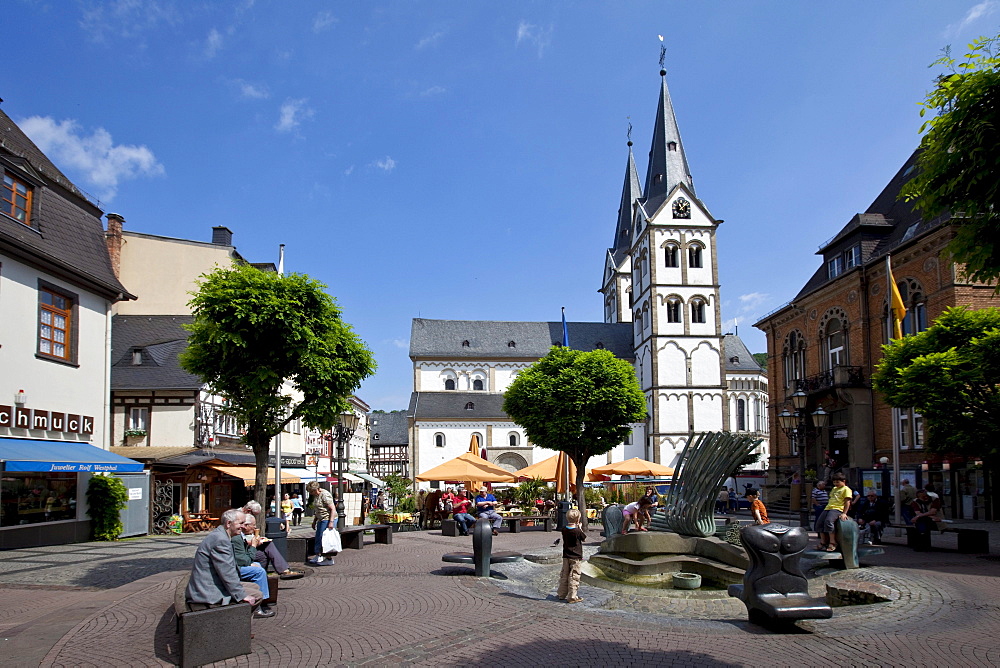 The romanic St. Severus church of 1236, market square, Boppard, Rhein-Hunsrueck-Kreis district, Rhineland-Palatinate, Germany, Europe