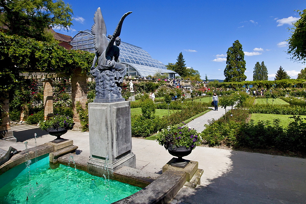 Statue in the rose garden of Mainau Island, Lake Constance, County Konstanz, Baden-Wuerttemberg, Germany, Europe