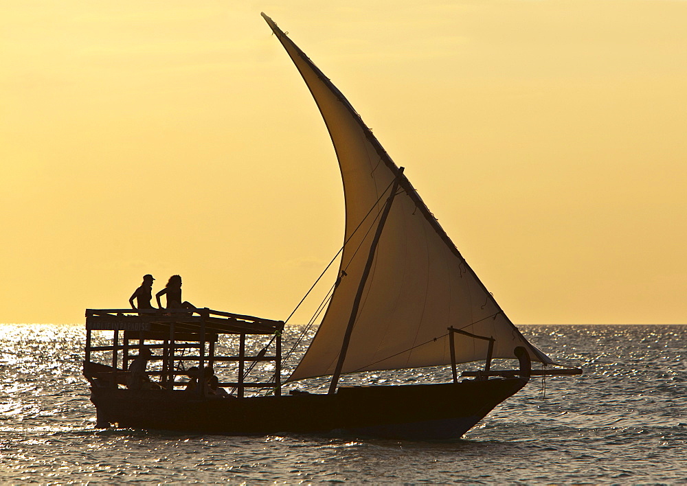 Arab dhow on the coast in front of Stonetown, Zanzibar, Tanzania, Africa