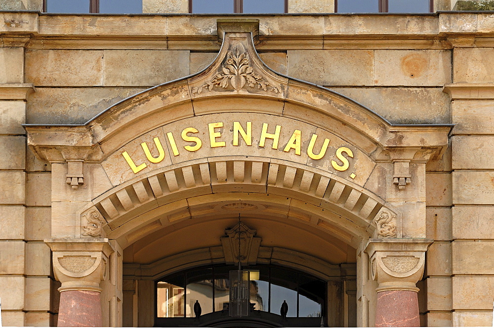 Entrance to the Luisenhaus house, detail, in the Loebtau district, Dresden, Saxony, Germany, Europe