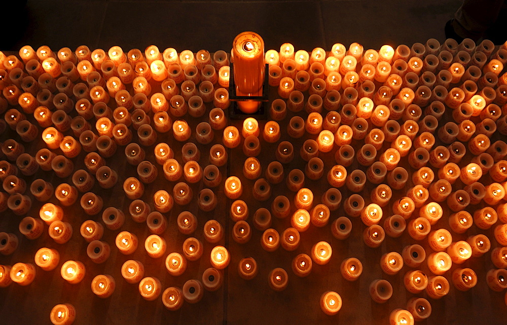 Votive candles in the Church of Our Lady, Dresden, Saxony, Germany, Europe